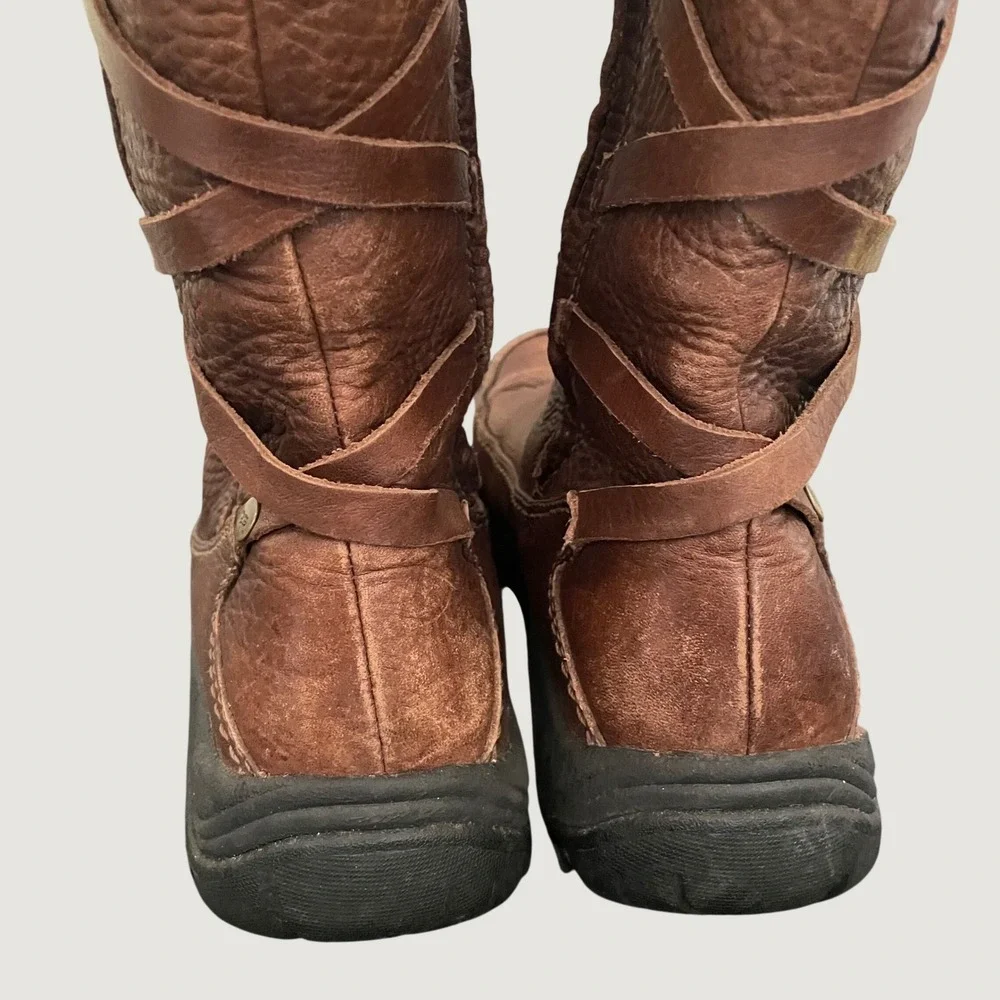 UGG Australia Summit Shearling Mid Calf Snow Boots Women 8 Brown Cream Sherpa